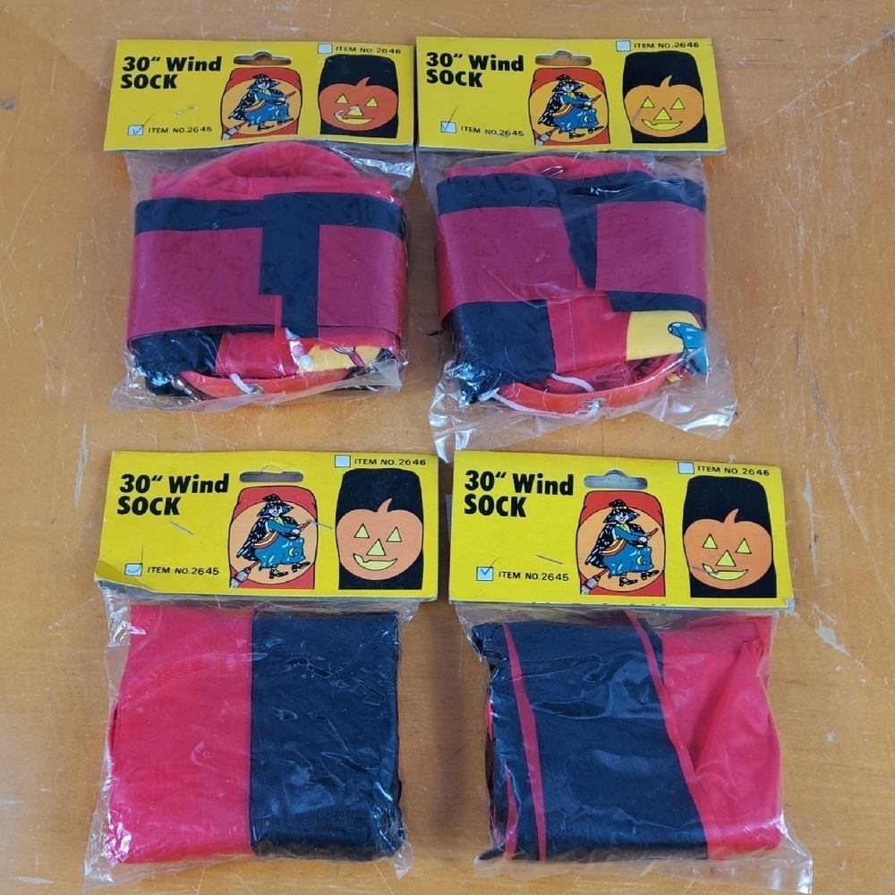 4 Vintage 1988 Halloween Jack o' lantern or Witch outdoor indoor 30" wind sock